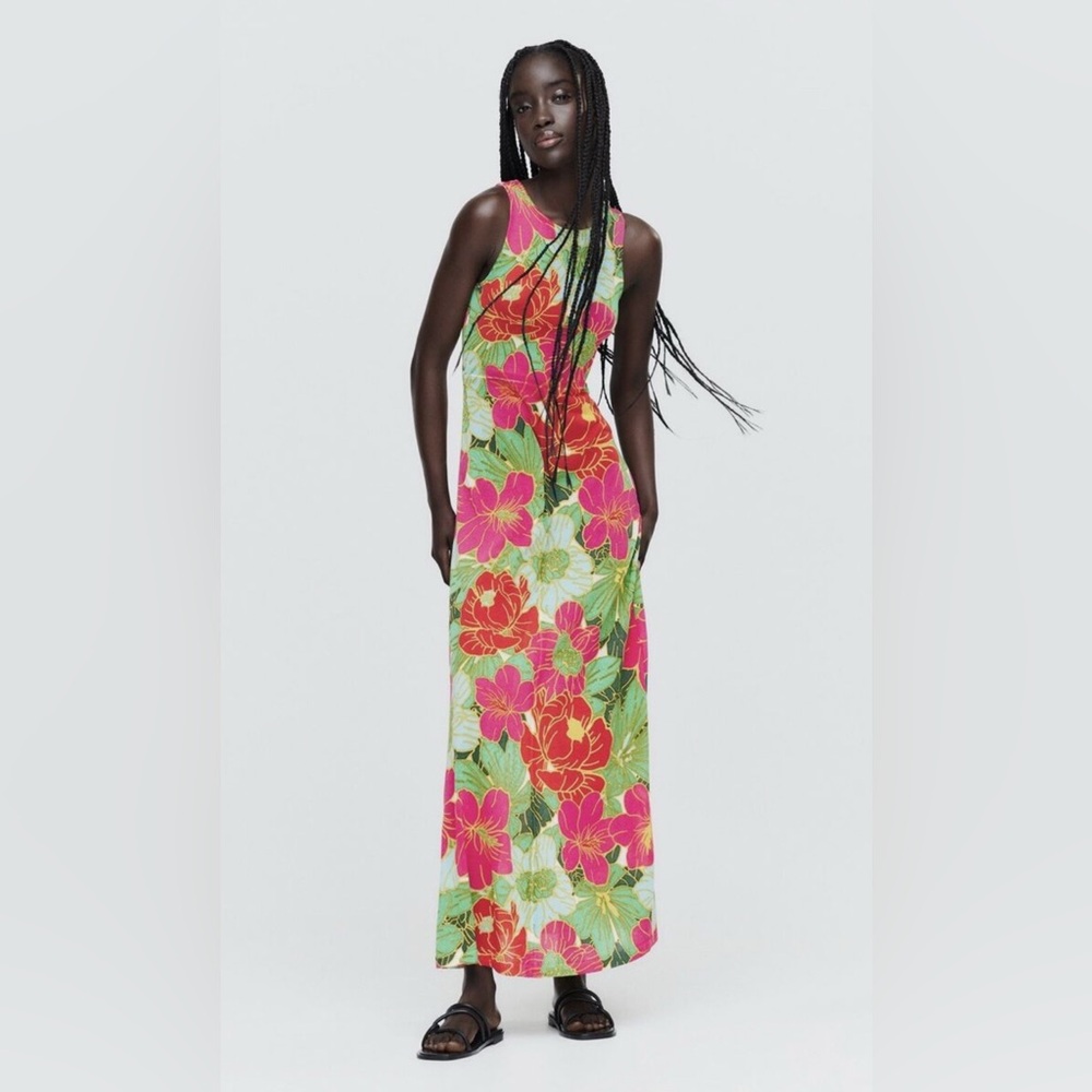 Zara Floral Maxi Dress - Pink and Green
